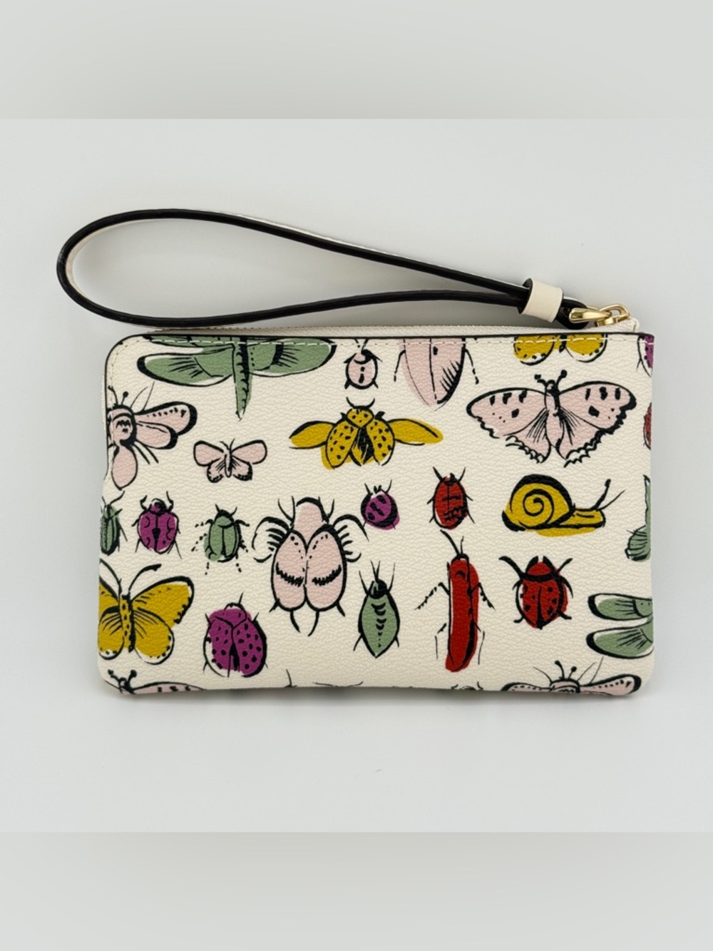 Coach Chalk Multi Corner Zip Wristlet Bug Print NWT - Picture 2 of 7